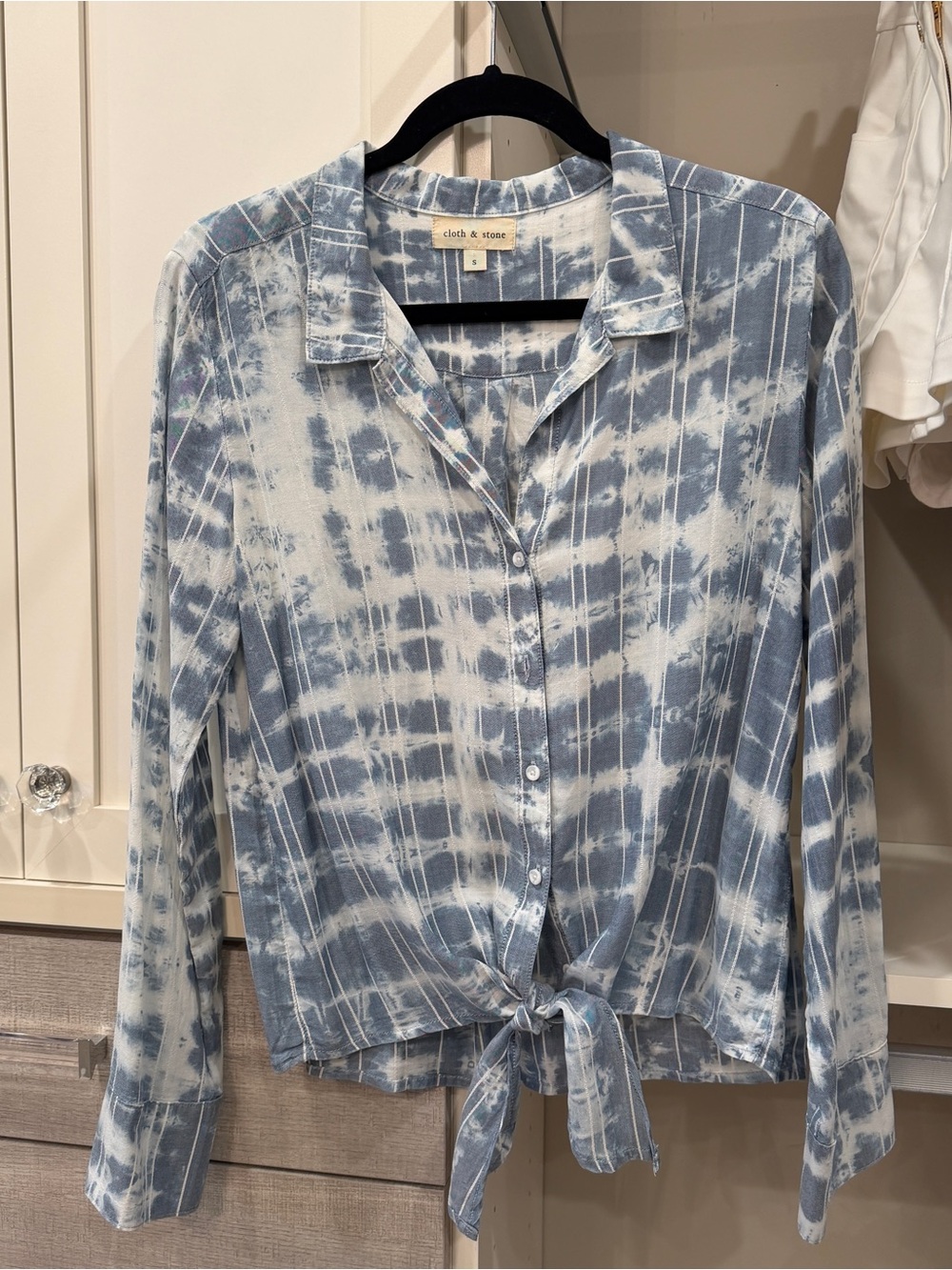 Cloth & Stone Blue Tie-Dye Button-Front Tie-Hem Shirt
